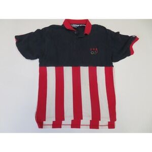 Vintage 90s Olympic Champion Polo Shirt Mens Large Flag Striped Atlanta 1996